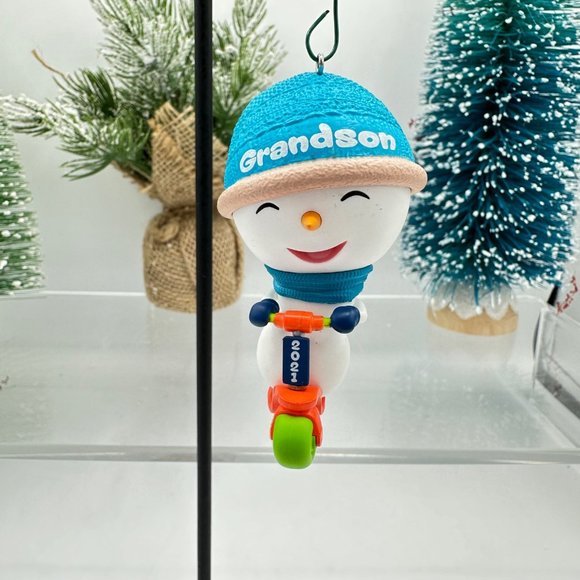 Hallmark Keepsake Ornament Grandson Scooter 2021 Snowman Scarf Winter Christmas - Picture 2 of 8